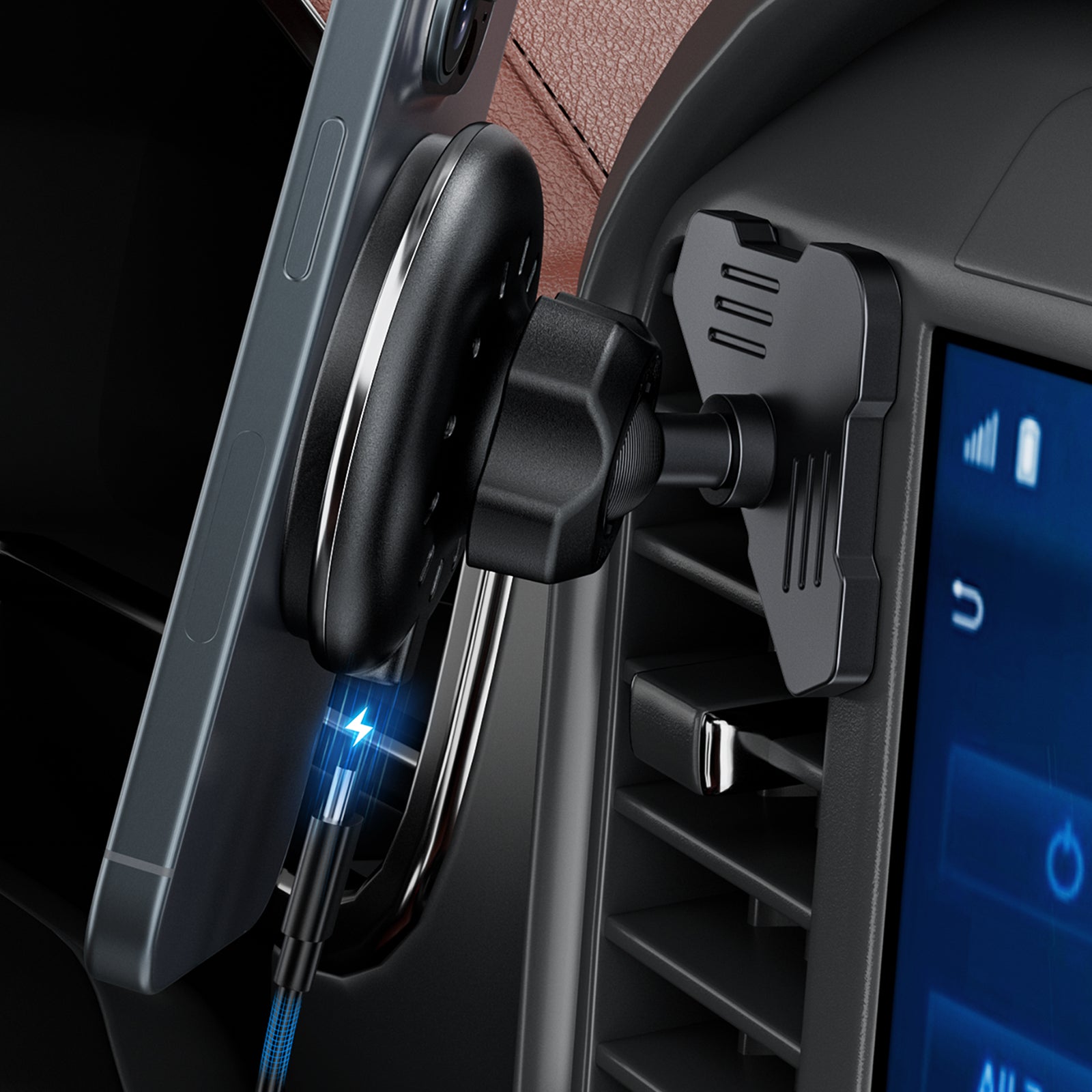Car Vent Wireless Charger Magnetic Phone Mount Compatible with 2021-2026 Ford F-150, 2023-2026 Super Duty F250/F350/F450, Metal Phone Holder Cradles Bracket Stand for All Smartphones (No Socket Arm)