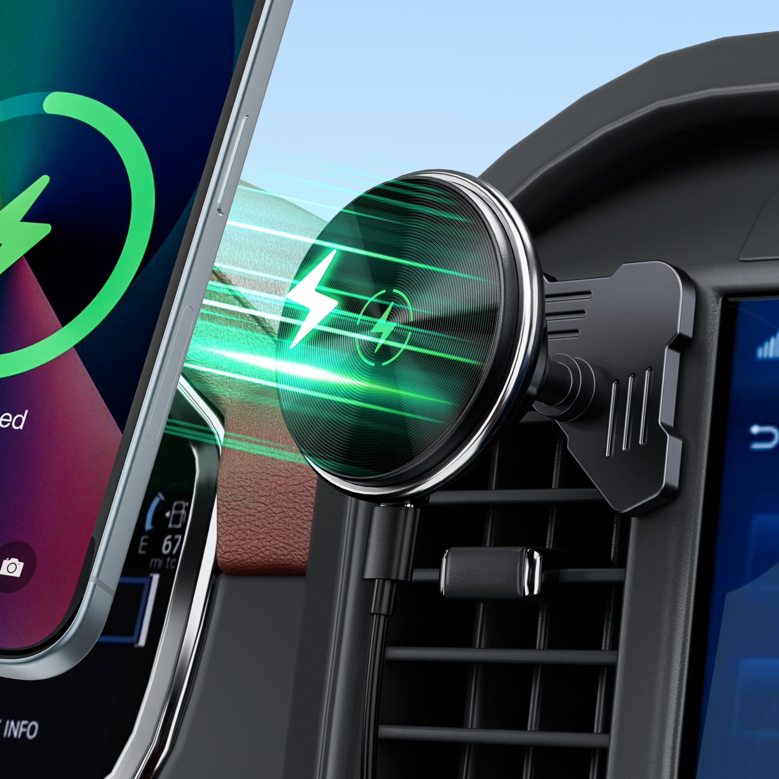 Car Vent Wireless Charger Magnetic Phone Mount Compatible with 2021-2026 Ford F-150, 2023-2026 Super Duty F250/F350/F450, Metal Phone Holder Cradles Bracket Stand for All Smartphones (No Socket Arm)
