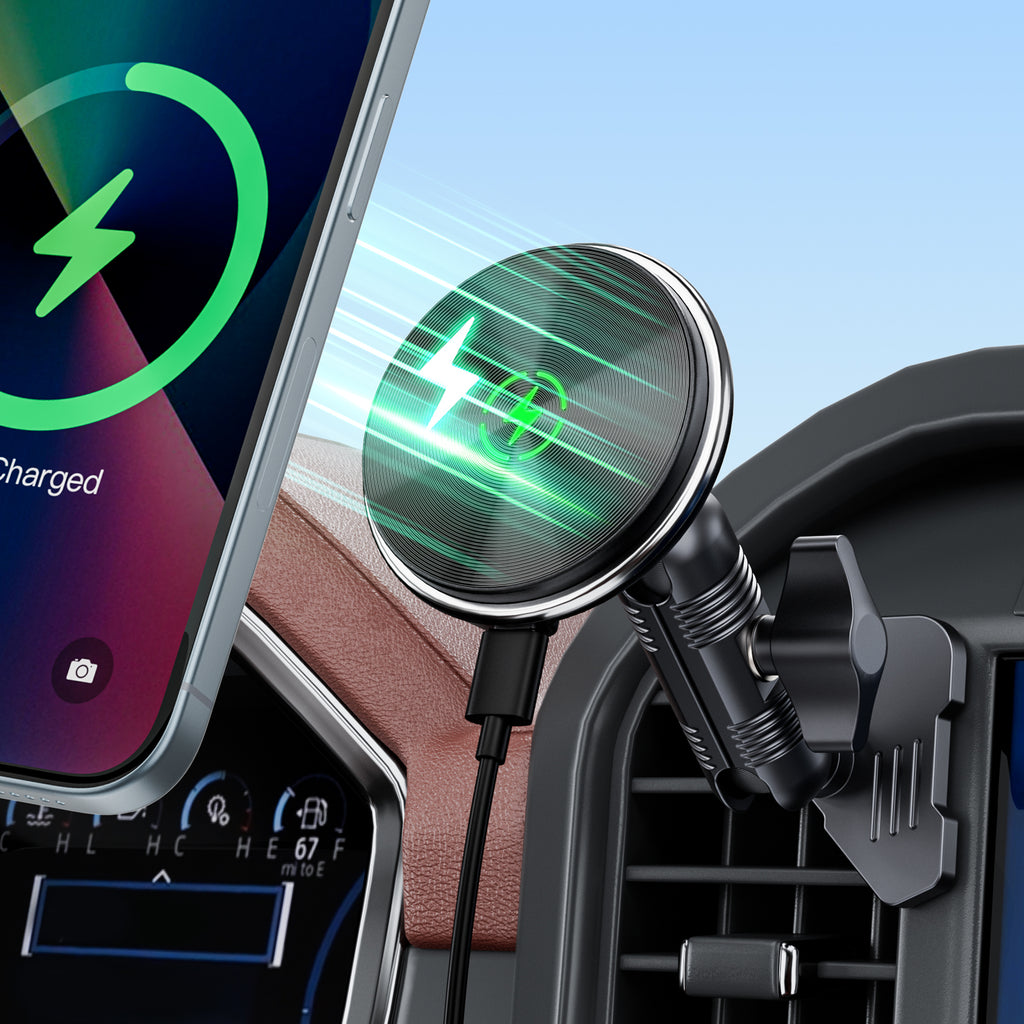 Kaishengyuan Wireless Charger Magnetic Vent Phone Mount Compatible with 2021-2026 Ford F-150, 2023-2026 Super Duty F250/F350/F450, Metal Phone Holder Cradles Bracket Stand with Arm for All Smartphone