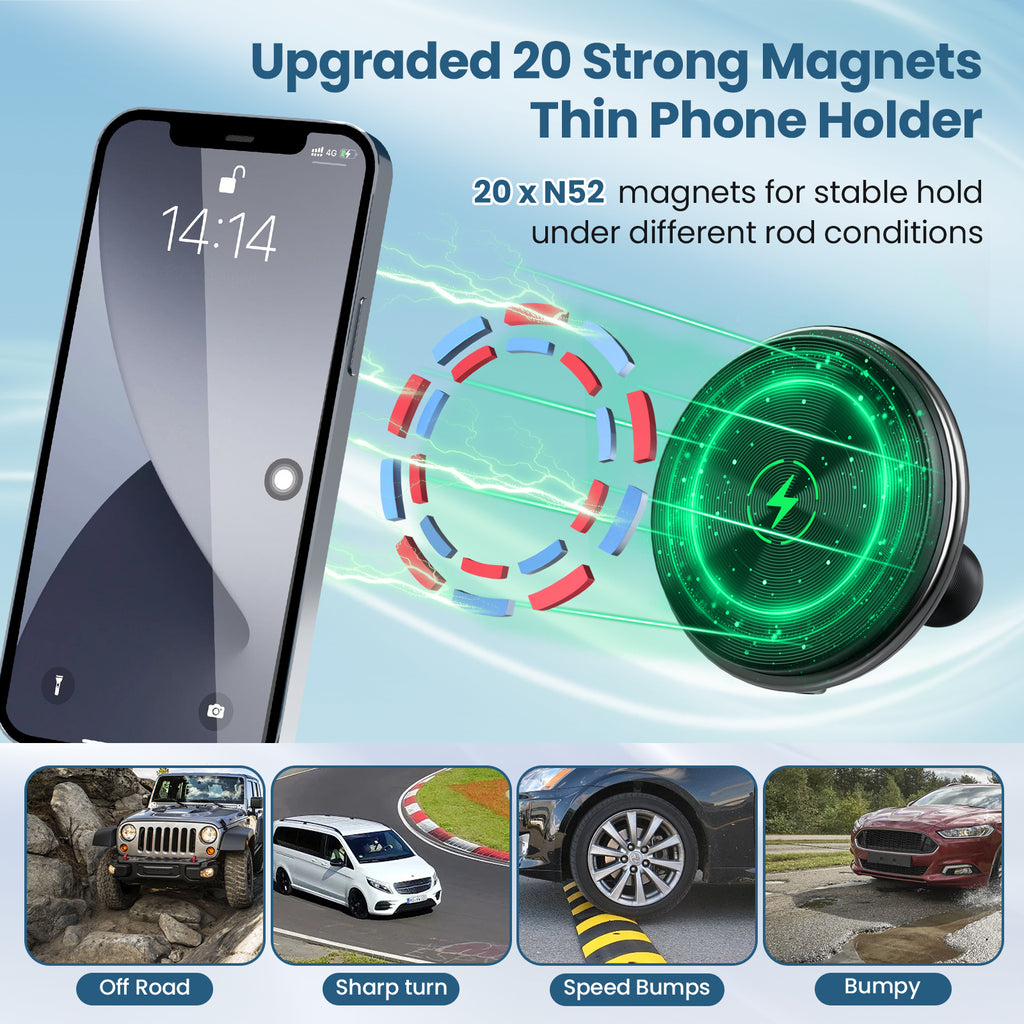 Kaishengyuan Wireless Charger Magnetic Vent Phone Mount Compatible with Tacoma 2016-2023 and 2014-2021 Toyota Tundra, 3rd Gen Tacoma Cell Phone Cradles with 20x Super Strong Magnet Phone Holder