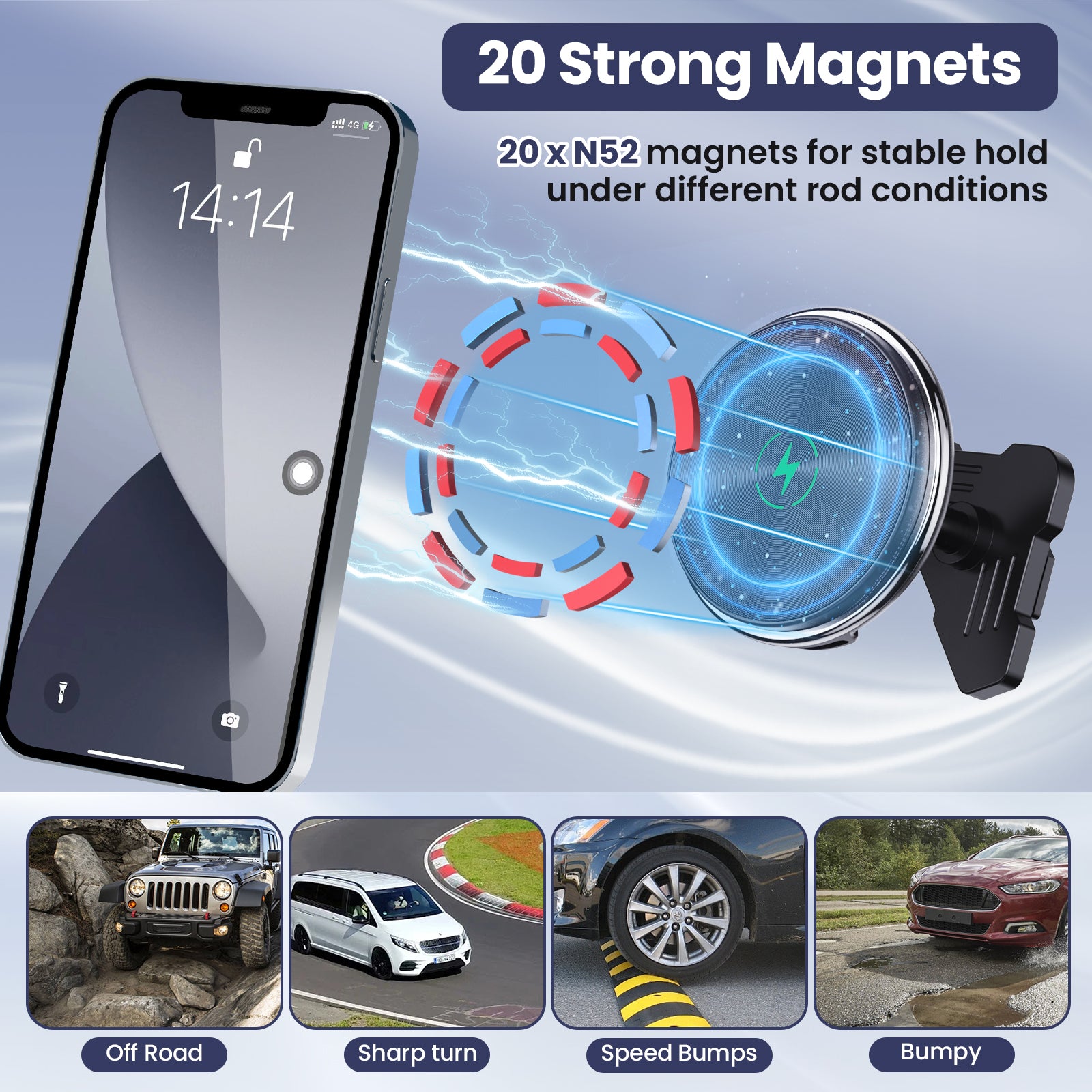 Kaishengyuan Wireless Charger Magnetic Vent Phone Mount Compatible with 2015-2020 Ford F-150, 2017-2021 Super Duty & 2018-2021 Expedition Metal Phone Holder Cradles Bracket Stand for All Smartphone