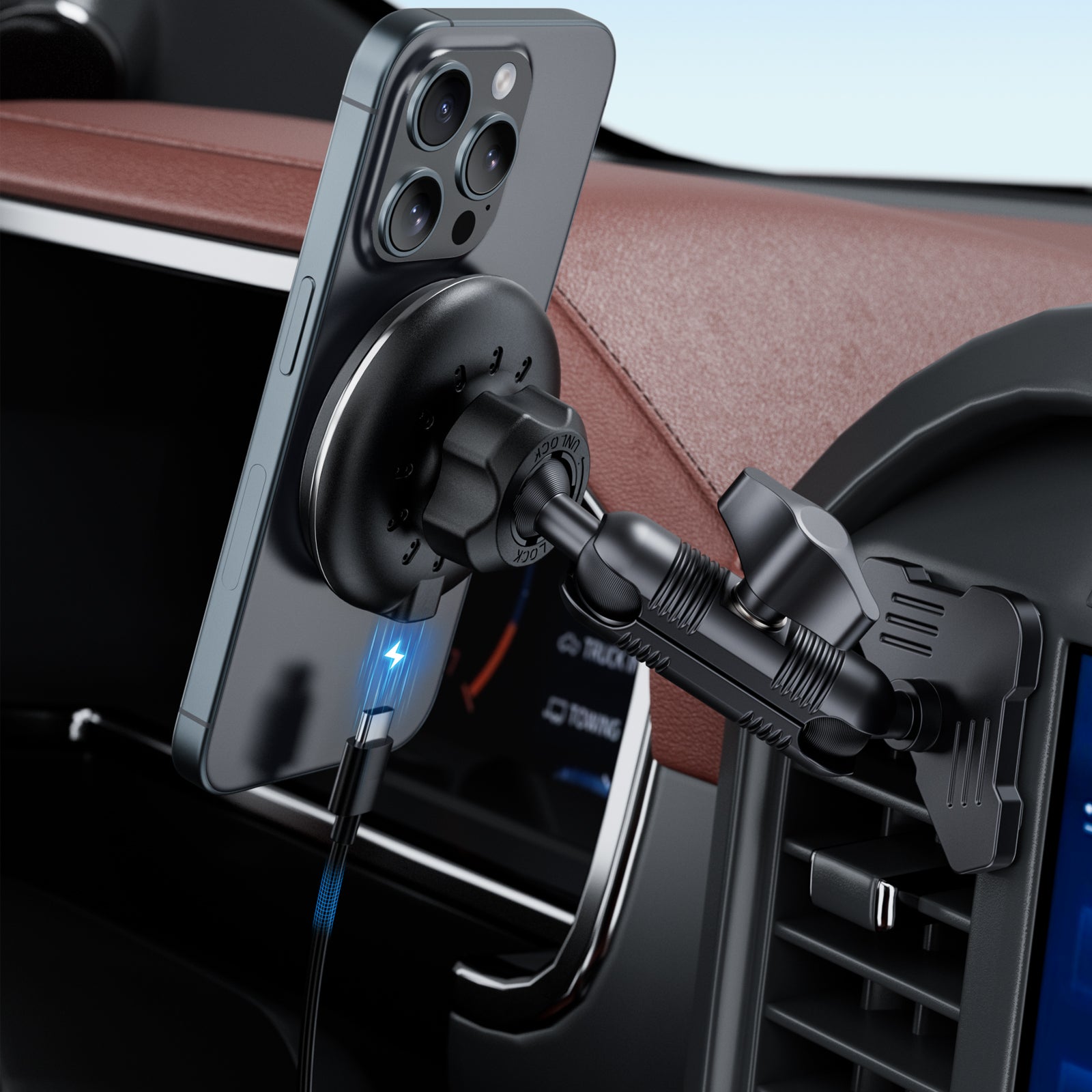 Kaishengyuan Wireless Charger Magnetic Vent Phone Mount Compatible with 2021-2026 Ford F-150, 2023-2026 Super Duty F250/F350/F450, Metal Phone Holder Cradles Bracket Stand with Arm for All Smartphone