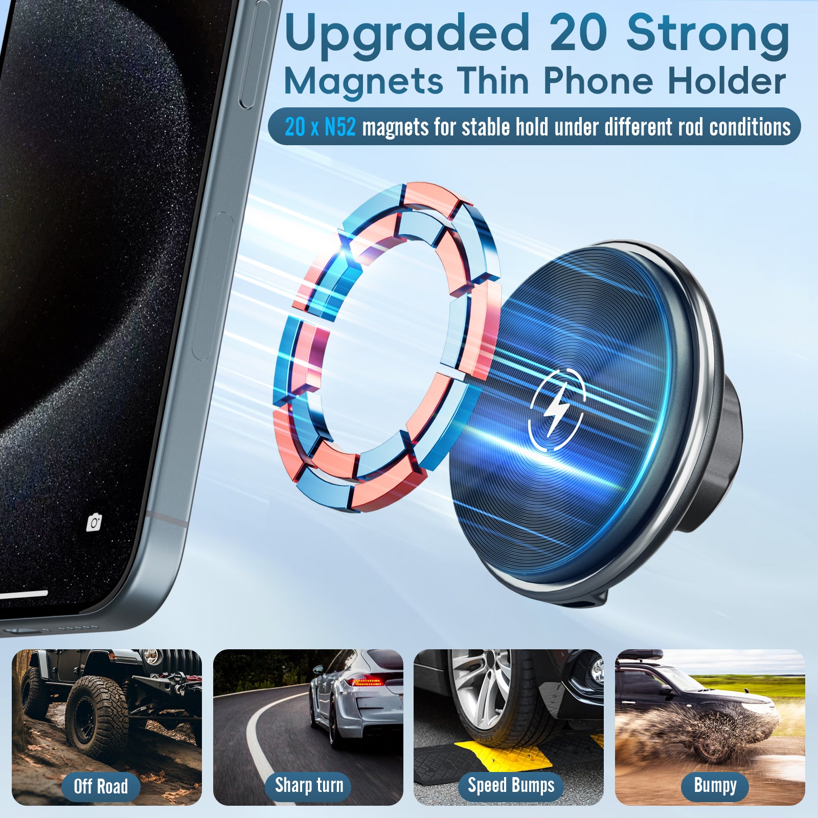 Car Vent Wireless Charger Magnetic Phone Mount Compatible with 2021-2026 Ford F-150, 2023-2026 Super Duty F250/F350/F450, Metal Phone Holder Cradles Bracket Stand for All Smartphones (No Socket Arm)