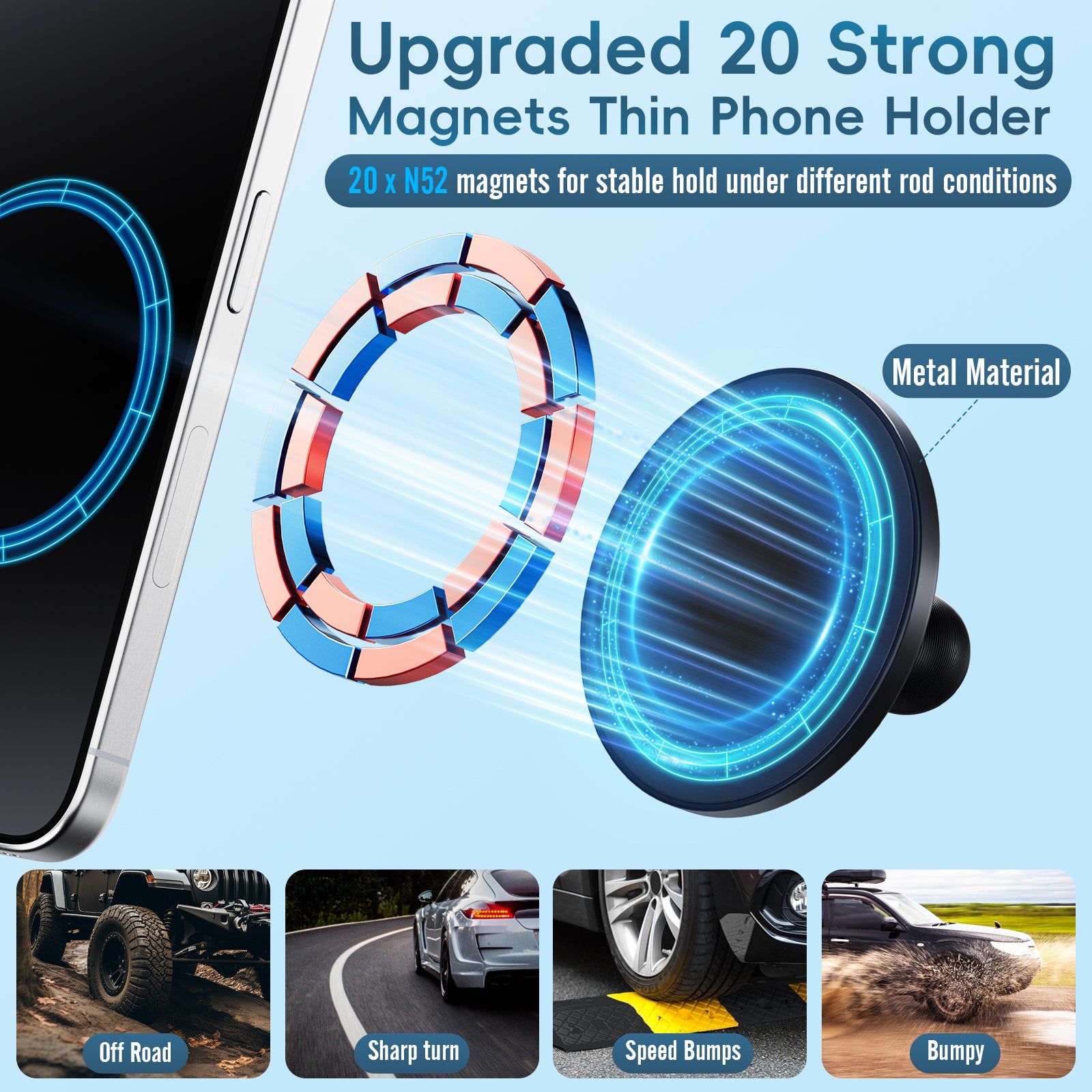 Upgraded Vent Magnetic Phone Mount for Tacoma 2016 -2023 and 2014-2021 Toyota Tundra, 3rd Gen Tacoma Cell Phone Cradles with Full Metal Arm 20x Super Strong Magnet Phone Holder Fit for All Smartphone