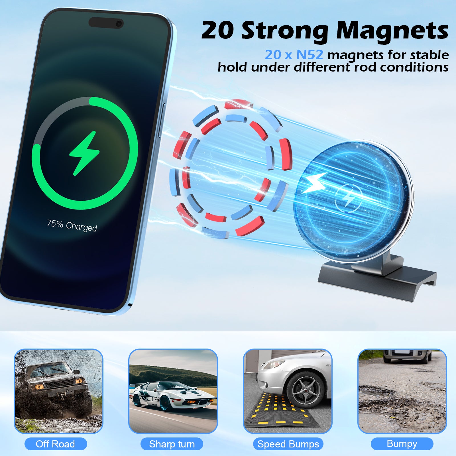 Kaishengyuan Car Charger Phone Holder for Toyota Tacoma 2016-2023, 3rd Gen Tacoma Dashboard Clip Cell Phone Cradles Adjustable 20x Strong Magnet Phone Stand Phone Mount Fit for All Smartphone