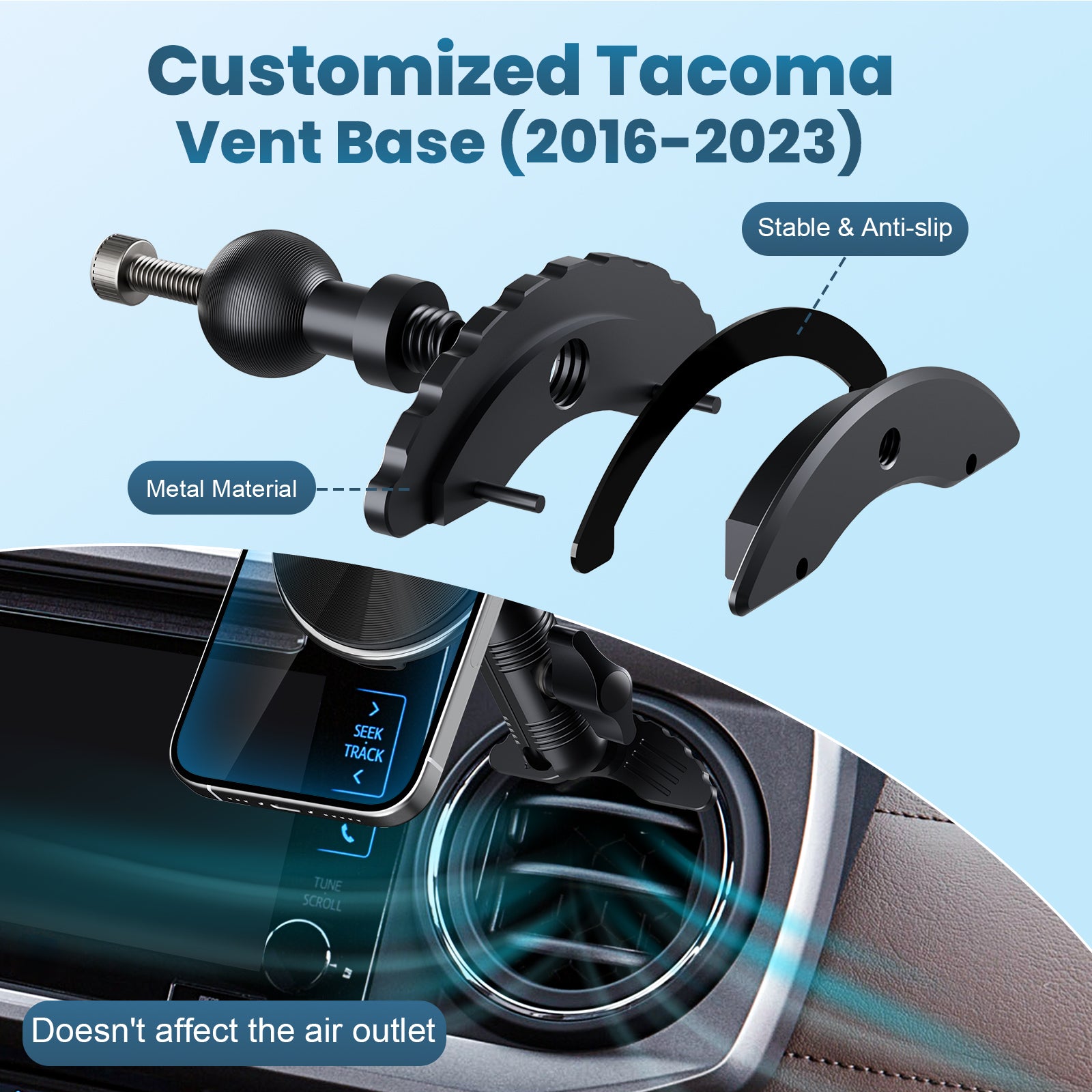 Kaishengyuan Wireless Charger Magnetic Vent Phone Mount Compatible with Tacoma 2016-2023 and 2014-2021 Toyota Tundra, 3rd Gen Tacoma Cell Phone Cradles with 20x Super Strong Magnet Phone Holder