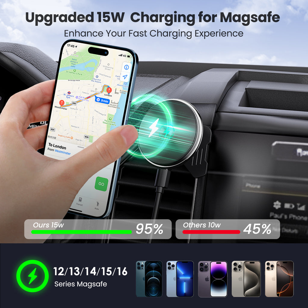 Kaishengyuan Wireless Charger Magnetic Vent Phone Mount Compatible with 2015-2020 Ford F-150, 2017-2021 Super Duty & 2018-2021 Expedition Metal Phone Holder Cradles Bracket Stand for All Smartphone