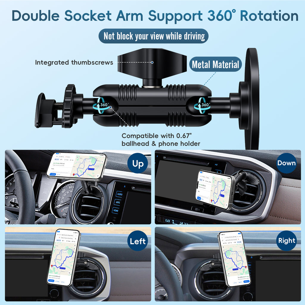 Upgraded Vent Magnetic Phone Mount for Tacoma 2016 -2023 and 2014-2021 Toyota Tundra, 3rd Gen Tacoma Cell Phone Cradles with Full Metal Arm 20x Super Strong Magnet Phone Holder Fit for All Smartphone