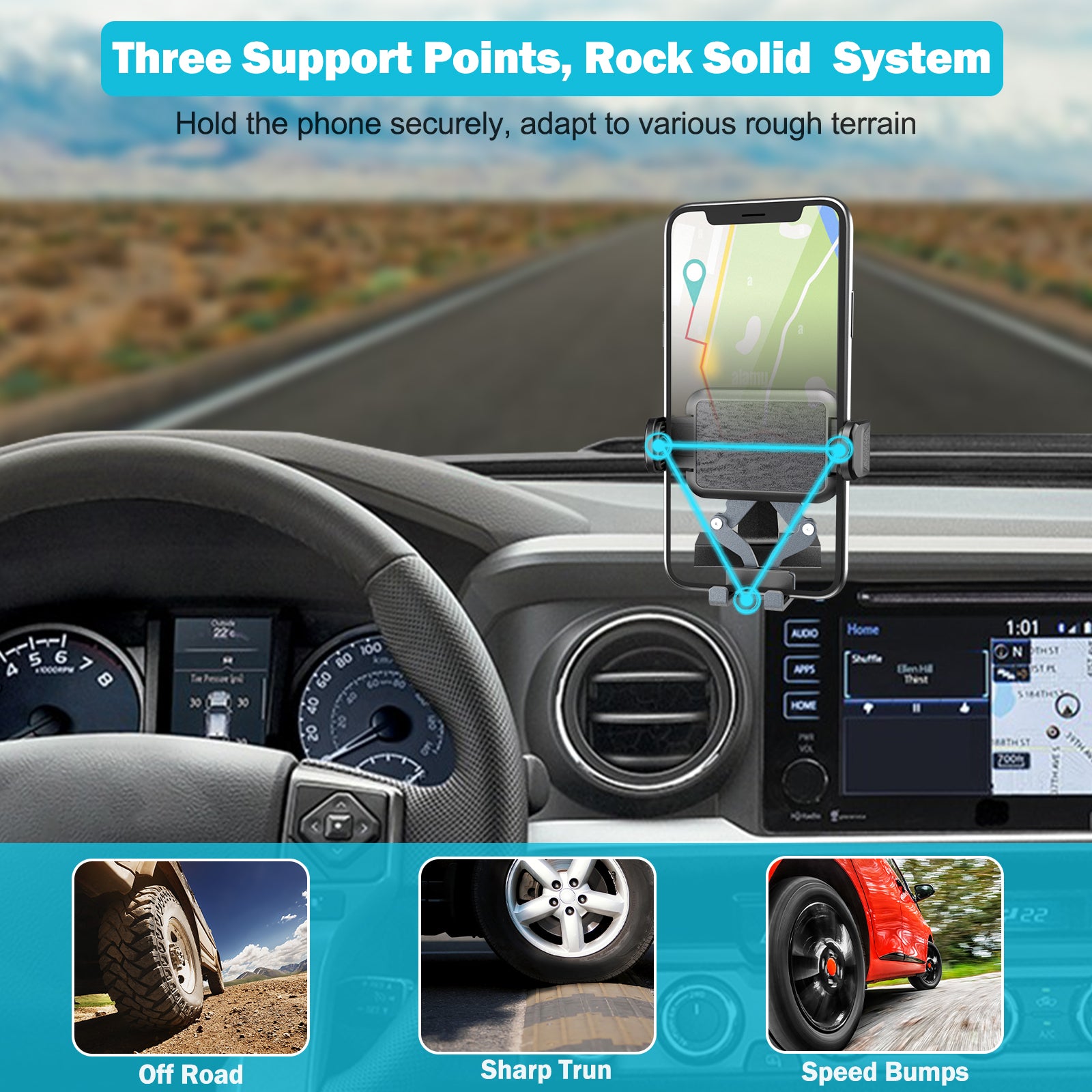 Upgraded Car Phone Holder for Toyota Tacoma 2016 2017 2018 2019 2020 2021 2022 2023, 3rd Gen Tacoma Dashboard Clip Cell Phone Cradles Adjustable Phone Stand Phone Mount Fit for Most Smartphone