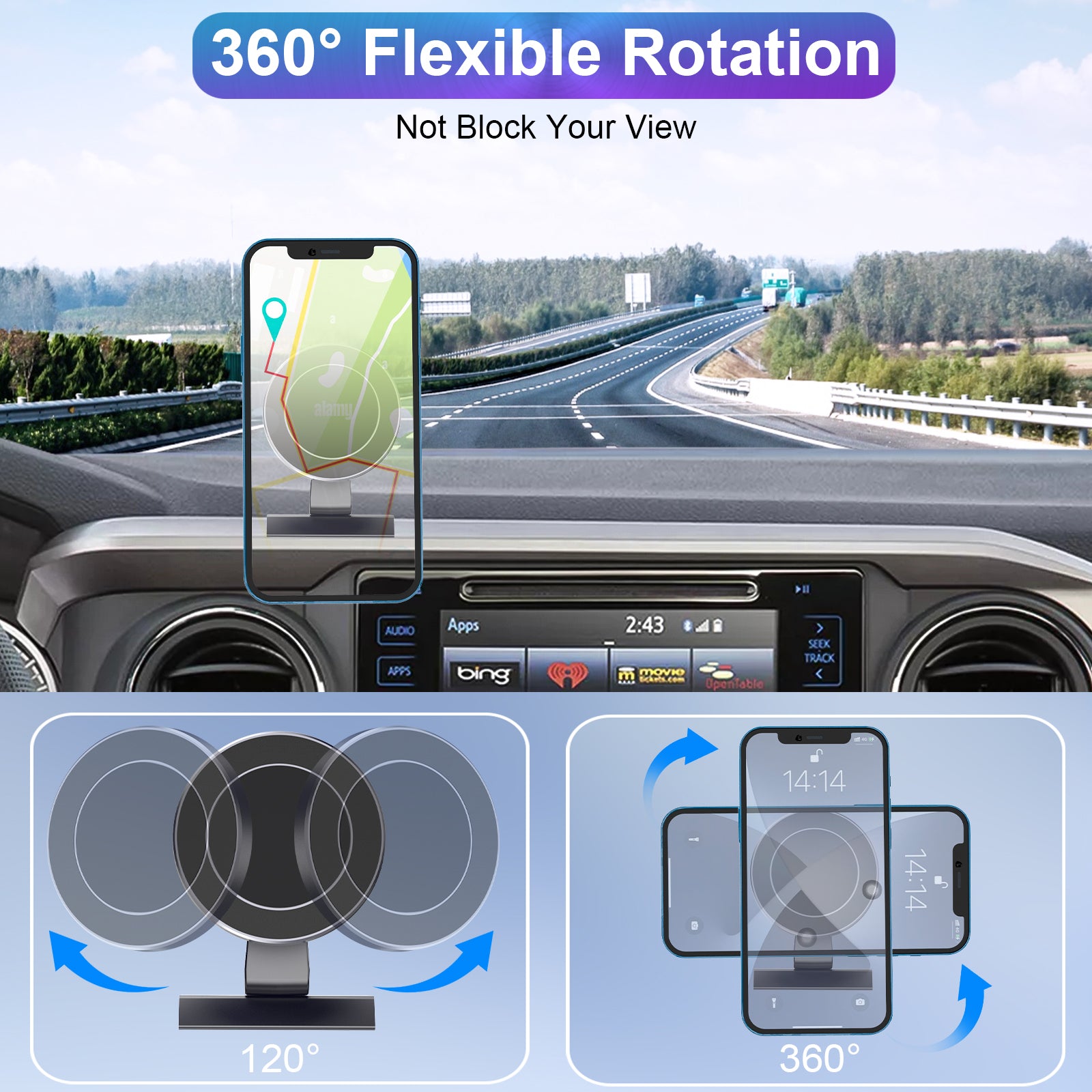 Kaishengyuan Magnetic Car Phone Holder for Toyota Tacoma 2016-2023, 3rd Gen Tacoma Dashboard Clip Cell Phone Cradles Adjustable 20x Super Strong Magnet Phone Stand Phone Mount Fit for All Smartphone