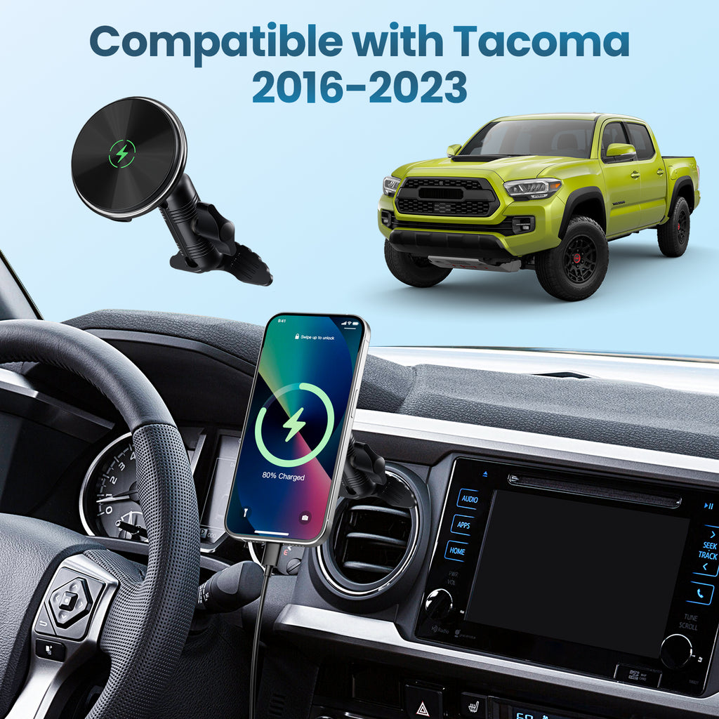 Kaishengyuan Wireless Charger Magnetic Vent Phone Mount Compatible with Tacoma 2016-2023 and 2014-2021 Toyota Tundra, 3rd Gen Tacoma Cell Phone Cradles with 20x Super Strong Magnet Phone Holder