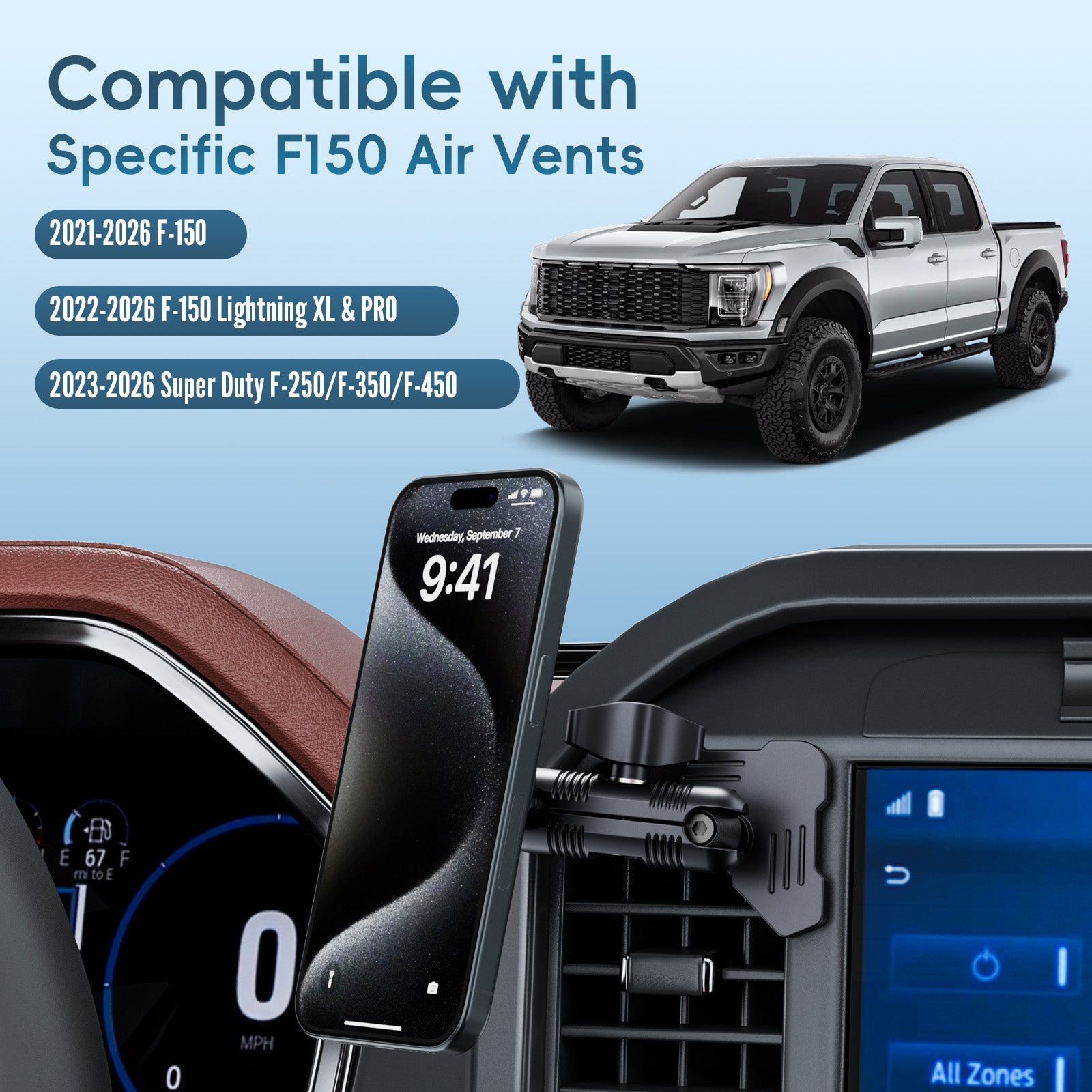 Car Vent Magnetic Phone Mount Compatible with 2021-2026 Ford F-150, 2022-2026 F-150 Lightning XL & PRO,2023-2026 Ford Super Duty, Metal Cell Phone Holder Cradles Bracket Stand for All Smartphones