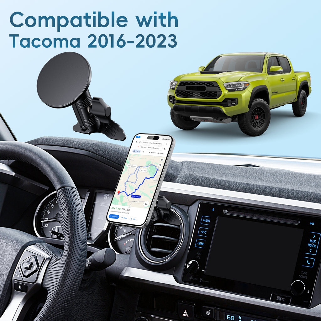 Upgraded Vent Magnetic Phone Mount for Tacoma 2016 -2023 and 2014-2021 Toyota Tundra, 3rd Gen Tacoma Cell Phone Cradles with Full Metal Arm 20x Super Strong Magnet Phone Holder Fit for All Smartphone